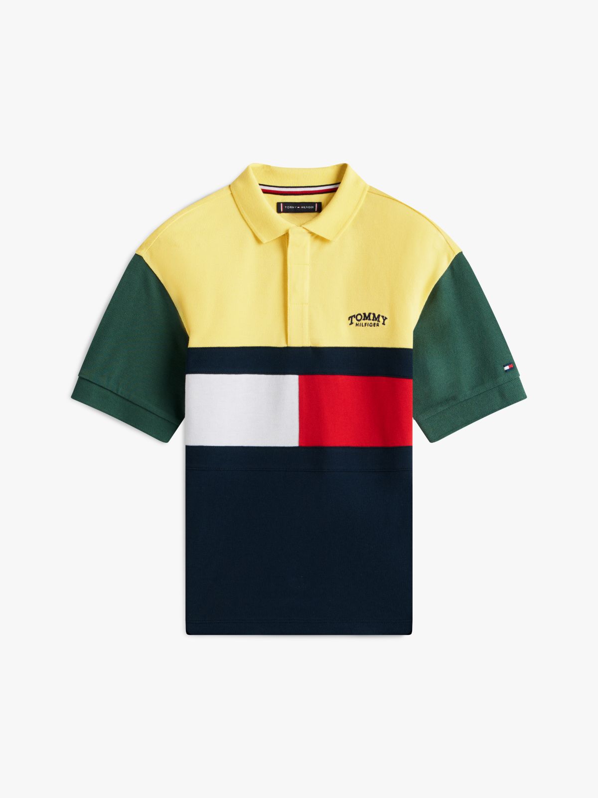 Colour-Blocked Pique Polo Shirt — Yellow