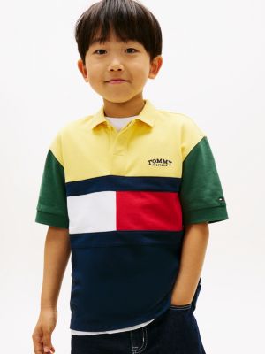 yellow colour-blocked pique polo shirt for boys tommy hilfiger