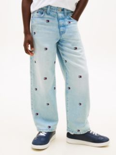 Wavy Flag Embroidery Loose Jeans — Blue 2