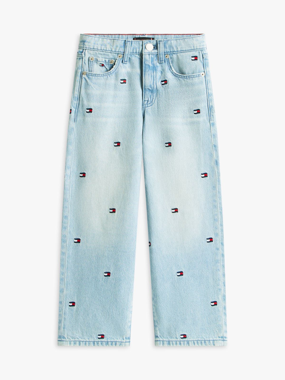 Wavy Flag Embroidery Loose Jeans — Blue