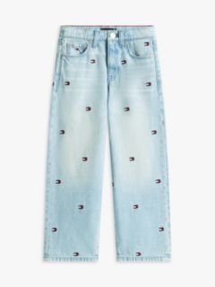 Wavy Flag Embroidery Loose Jeans — Blue 6