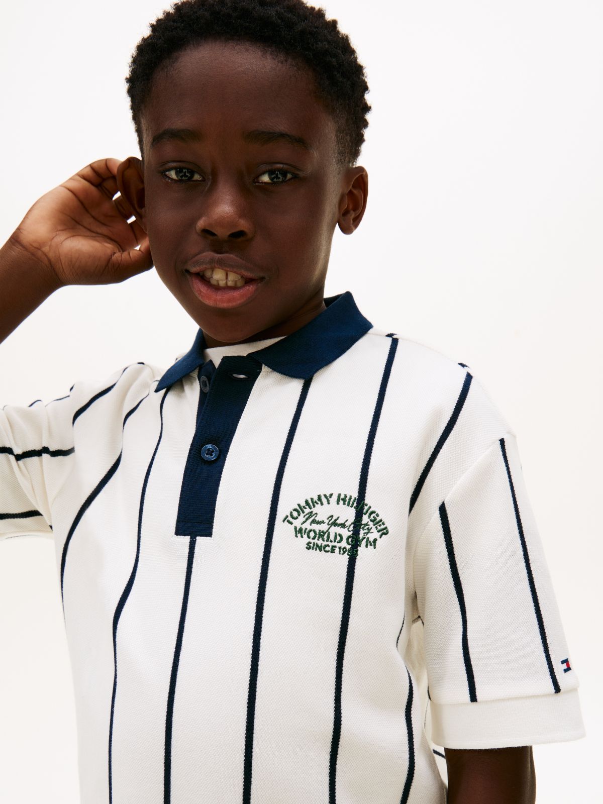 Contrast Collar Embroidery Pique Polo Shirt — White
