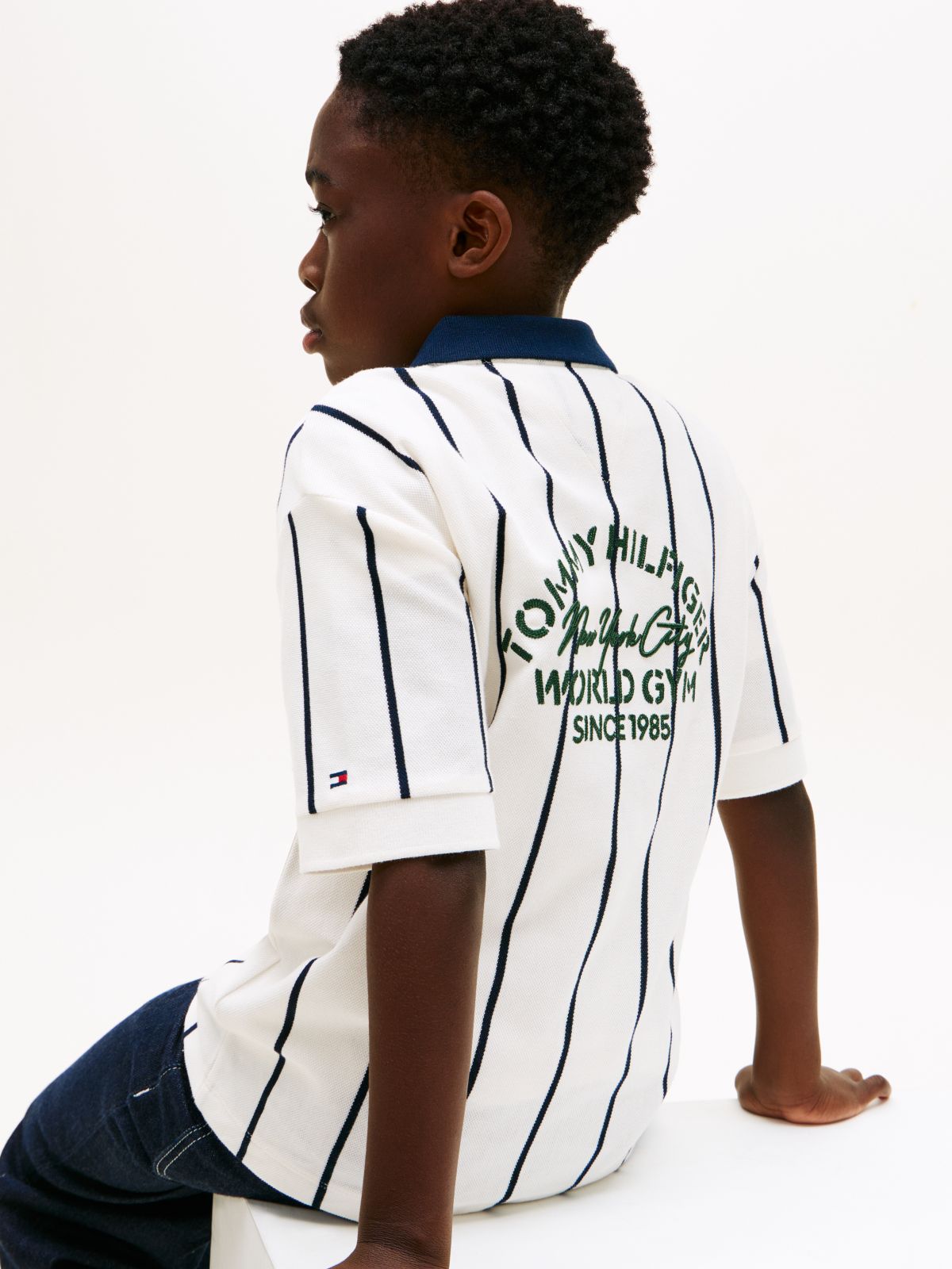 Contrast Collar Embroidery Pique Polo Shirt — White