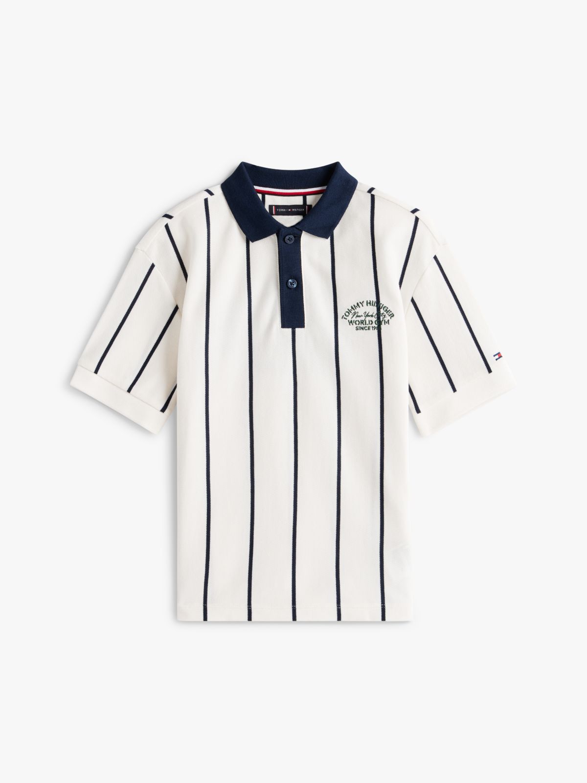 Contrast Collar Embroidery Pique Polo Shirt — White