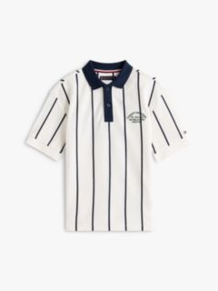 Contrast Collar Embroidery Pique Polo Shirt — White 6