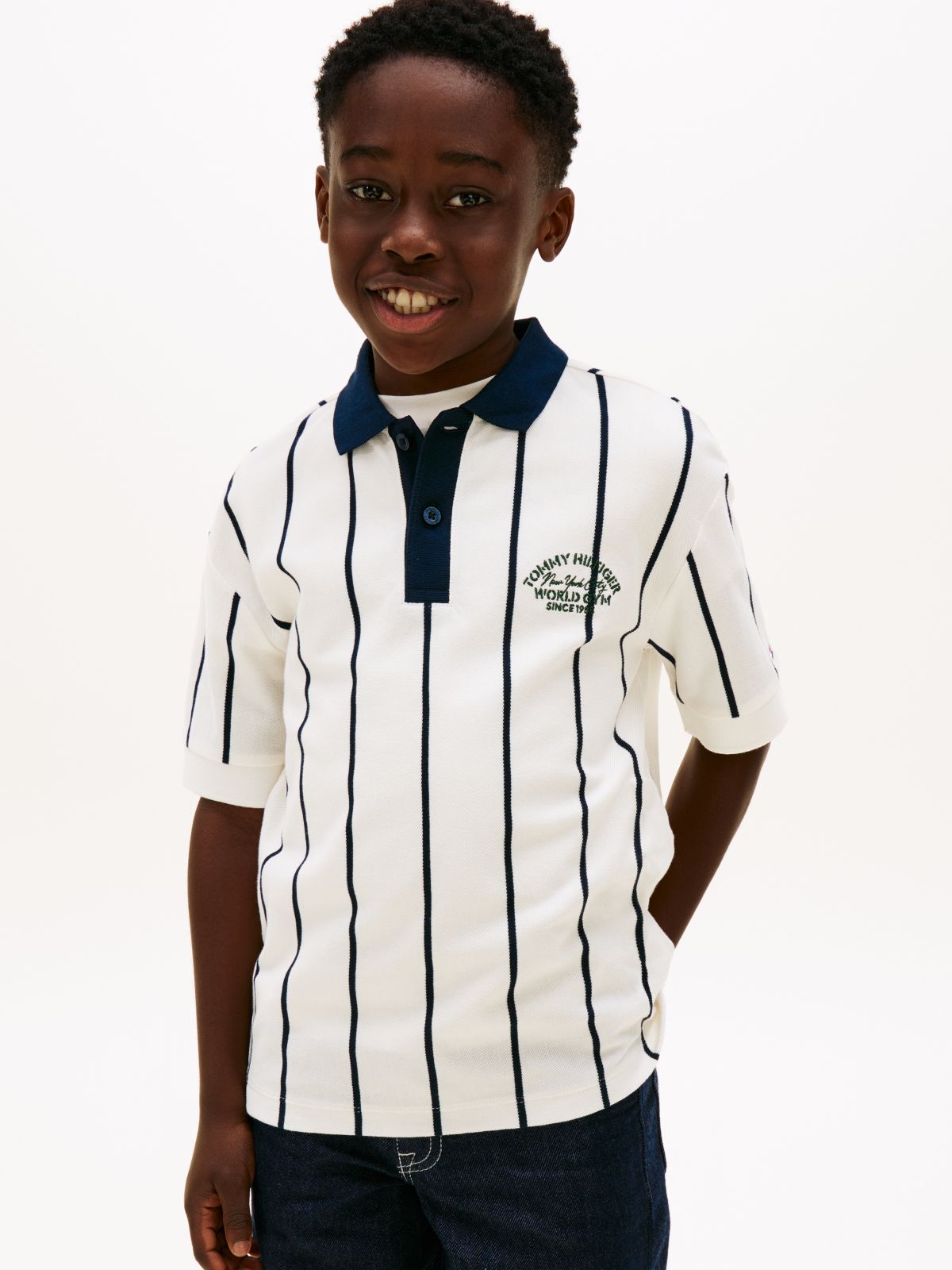 Contrast Collar Embroidery Pique Polo Shirt — White