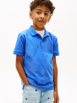 blue regular fit wavy flag embroidery polo shirt for boys tommy hilfiger