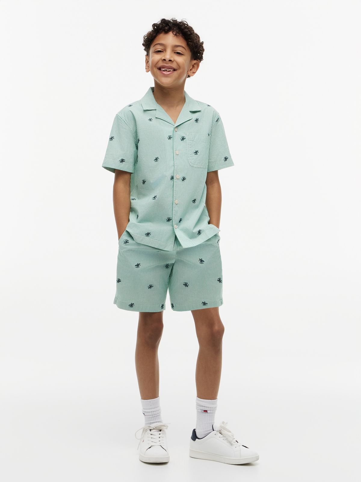 Ithaca Stripe Logo Embroidery Short Sleeve Shirt — Green