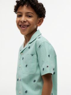 Ithaca Stripe Logo Embroidery Short Sleeve Shirt — Green 3