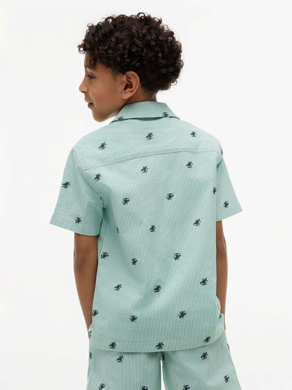 Ithaca Stripe Logo Embroidery Short Sleeve Shirt — Green