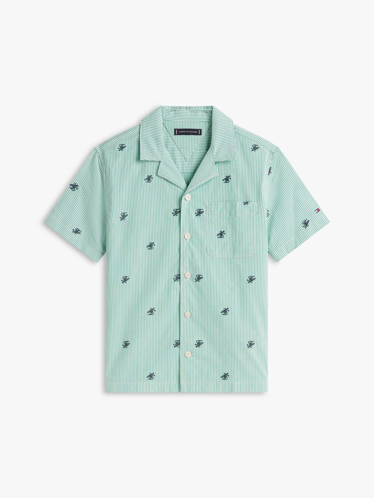 Ithaca Stripe Logo Embroidery Short Sleeve Shirt — Green