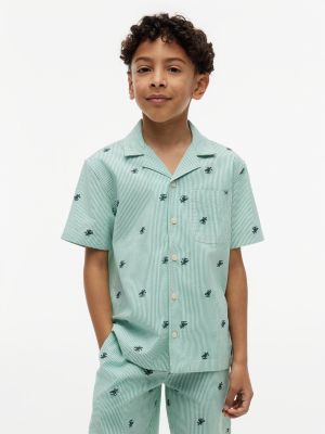 camicia ithaca a righe con logo ricamato green da bambini tommy hilfiger