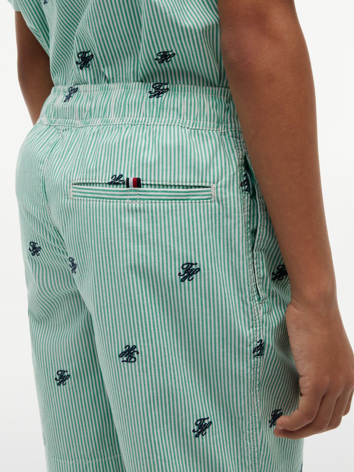 Ithaca Stripe Logo Embroidery Relaxed Shorts — Green