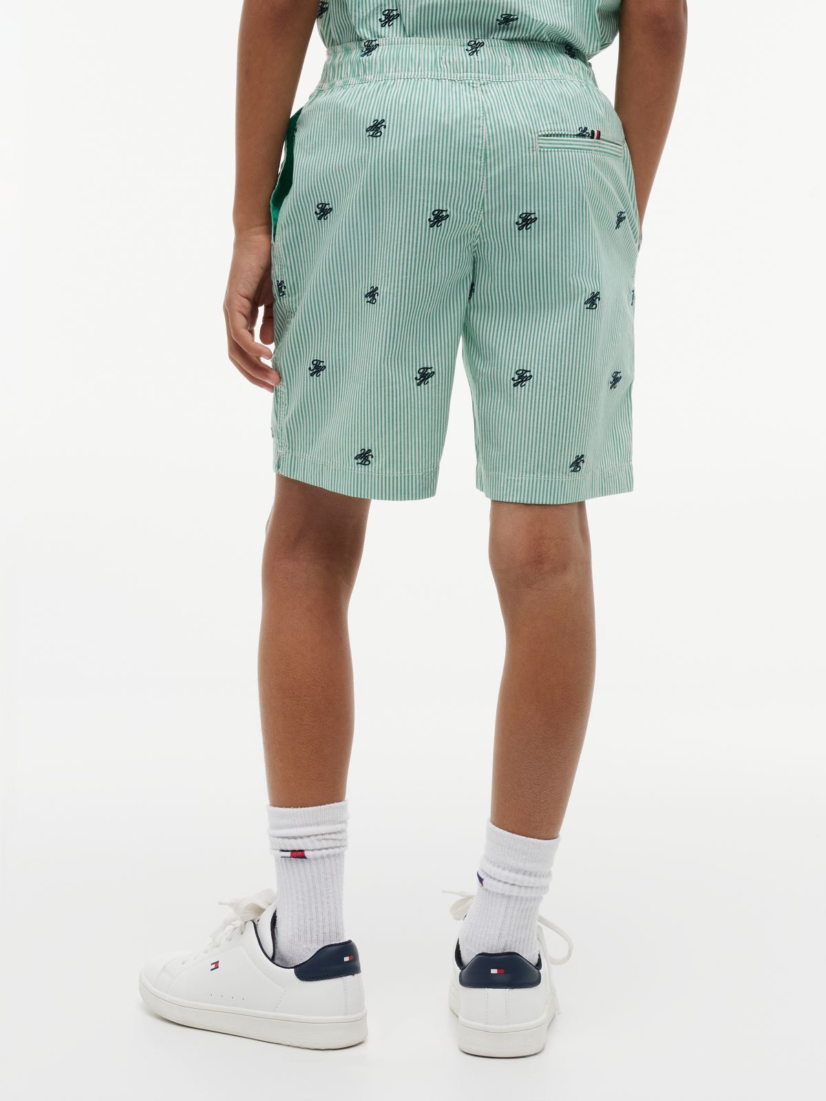 Ithaca Stripe Logo Embroidery Relaxed Shorts — Green