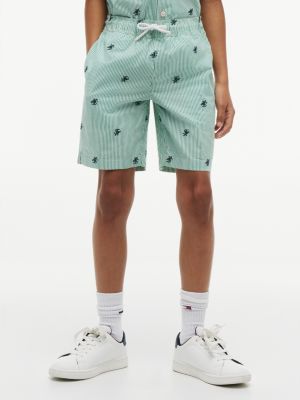 green ithaca stripe logo embroidery relaxed shorts for boys tommy hilfiger