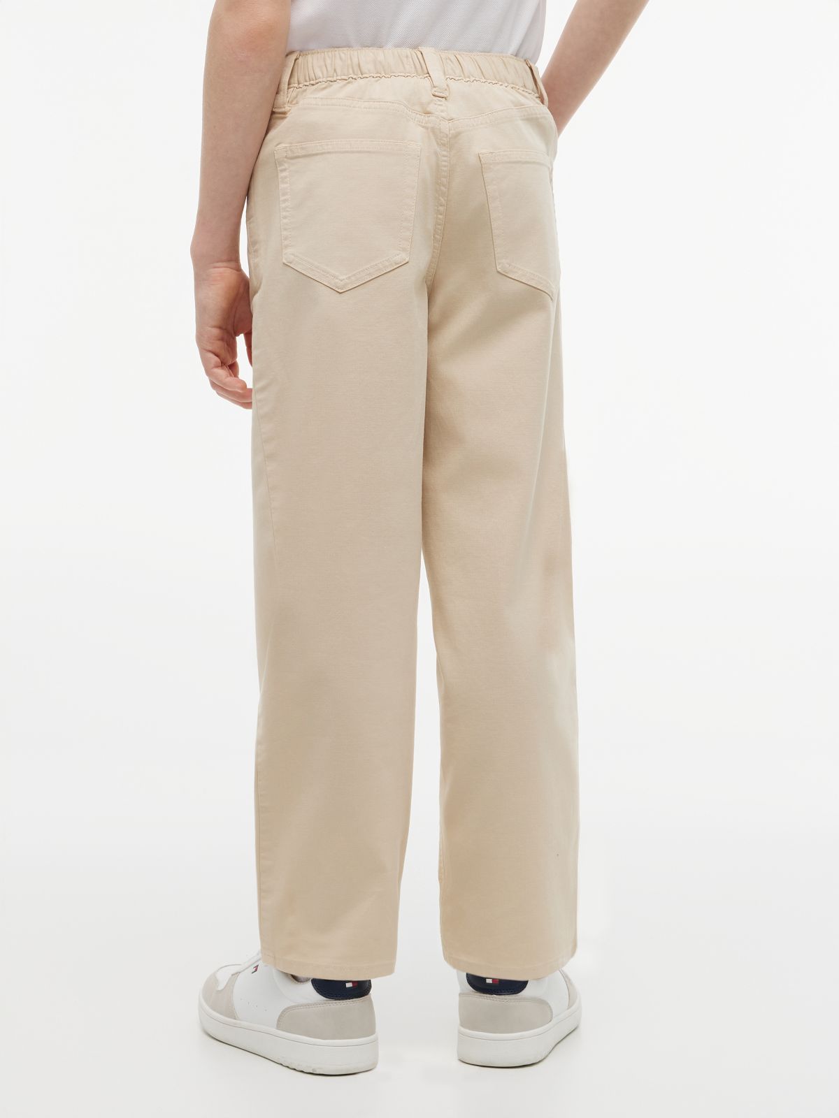 Herringbone Barrel Leg Twill Trousers — Beige