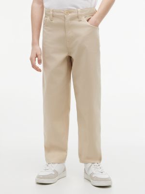 beige herringbone barrel leg twill trousers for boys tommy hilfiger