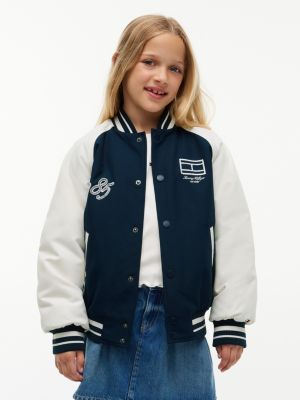 blue relaxed fit bomberjack met geborduurd logo voor jongens - tommy hilfiger