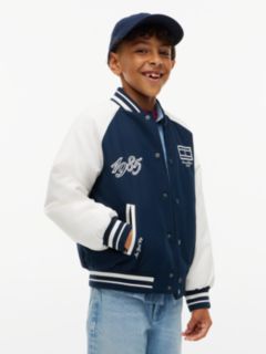 Logo Embroidery Relaxed Bomber Jacket — Blue 1