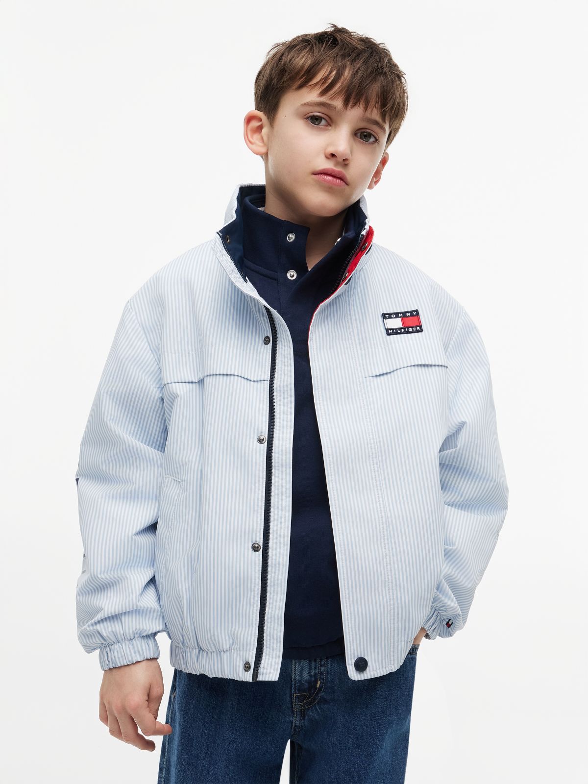 Stripe Logo Relaxed Regatta Jacket — Blue