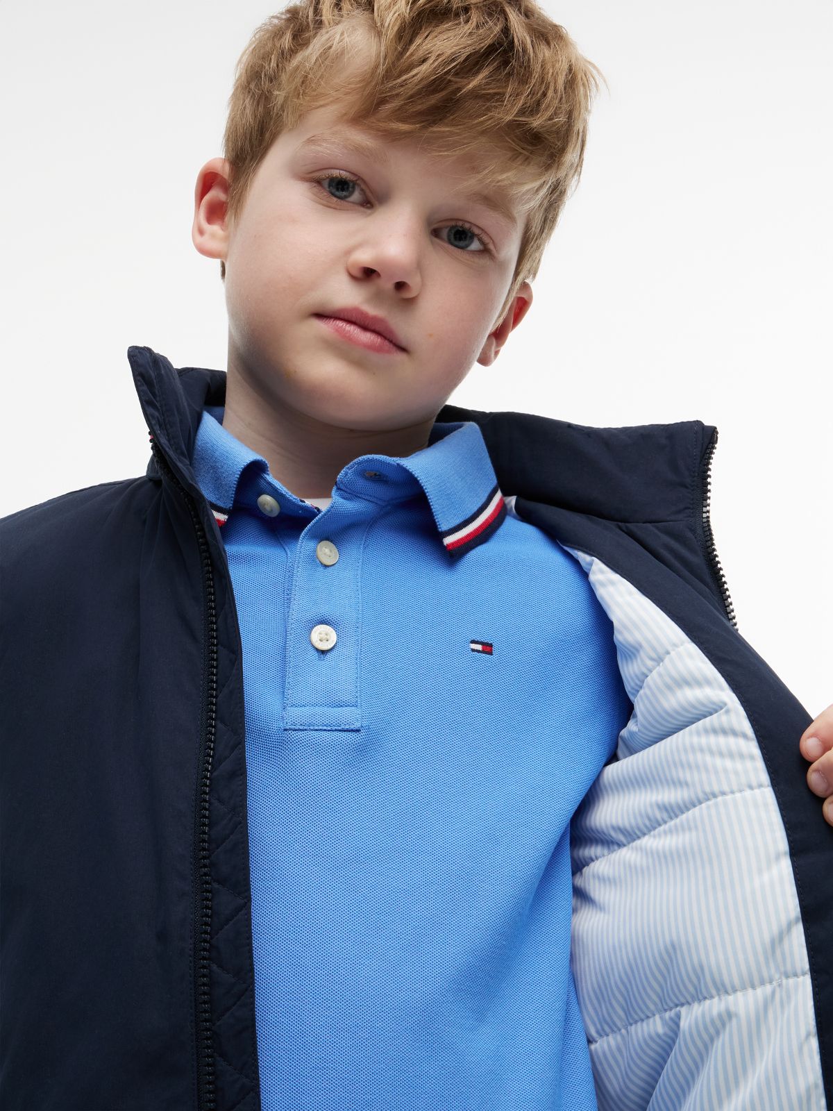 Essential Logo Collar Padded Jacket — Blue