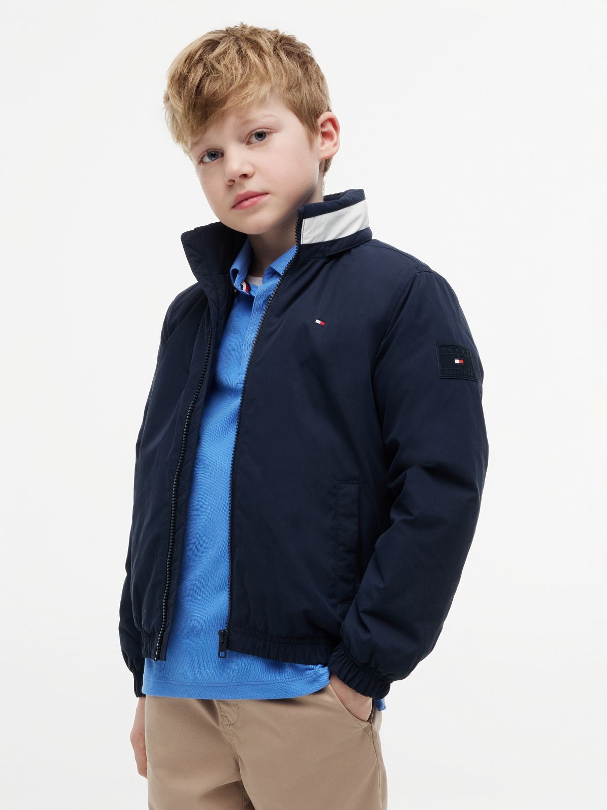 Essential Logo Collar Padded Jacket — Blue