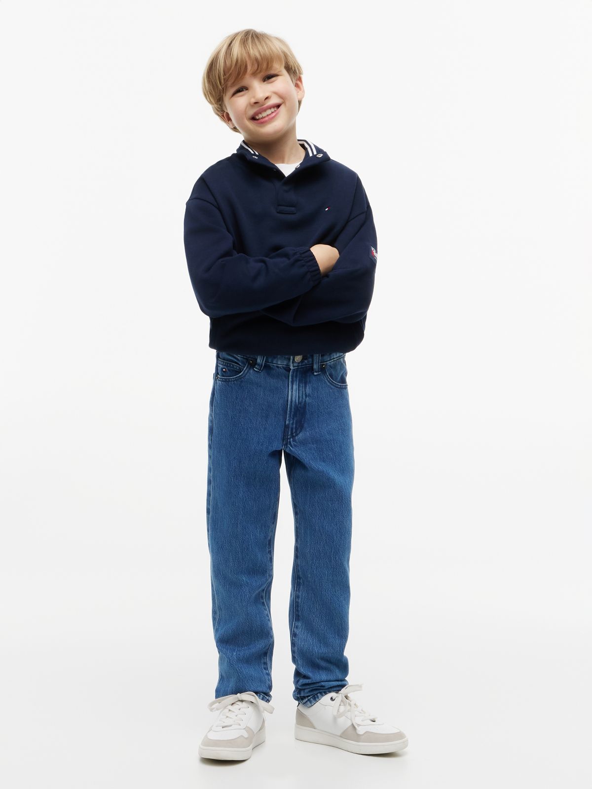 Flag Embroidery Faded Straight Jeans — Blue