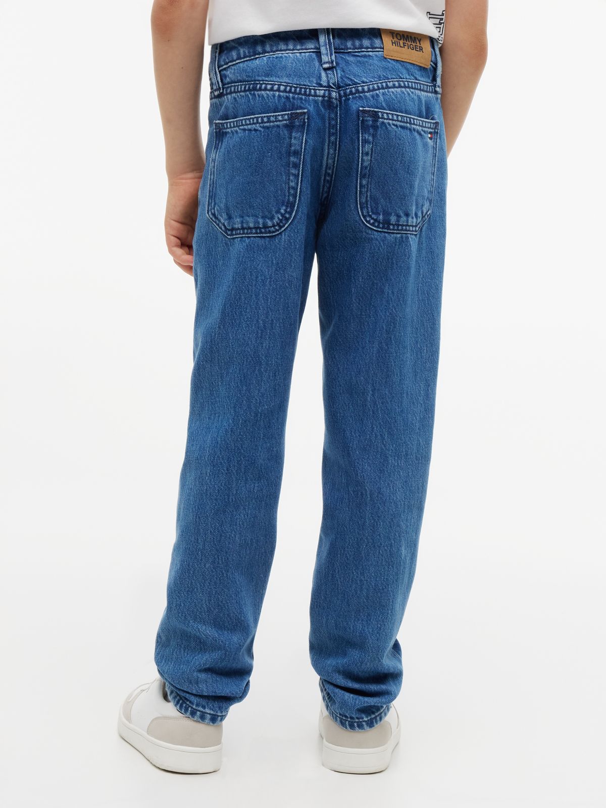 Flag Embroidery Faded Straight Jeans — Blue