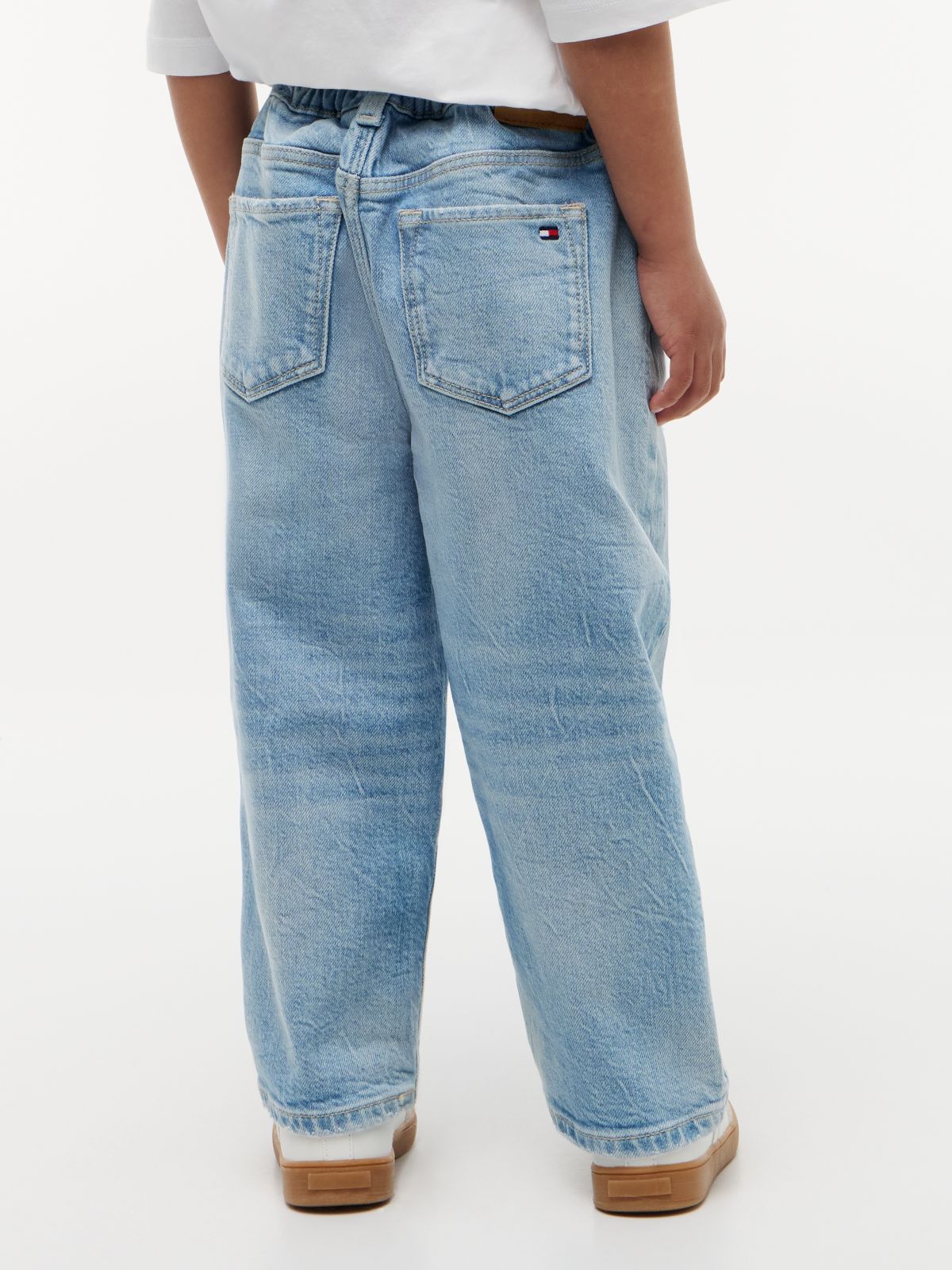 Whiskered Elasticated Waist Wide Jeans — Blue