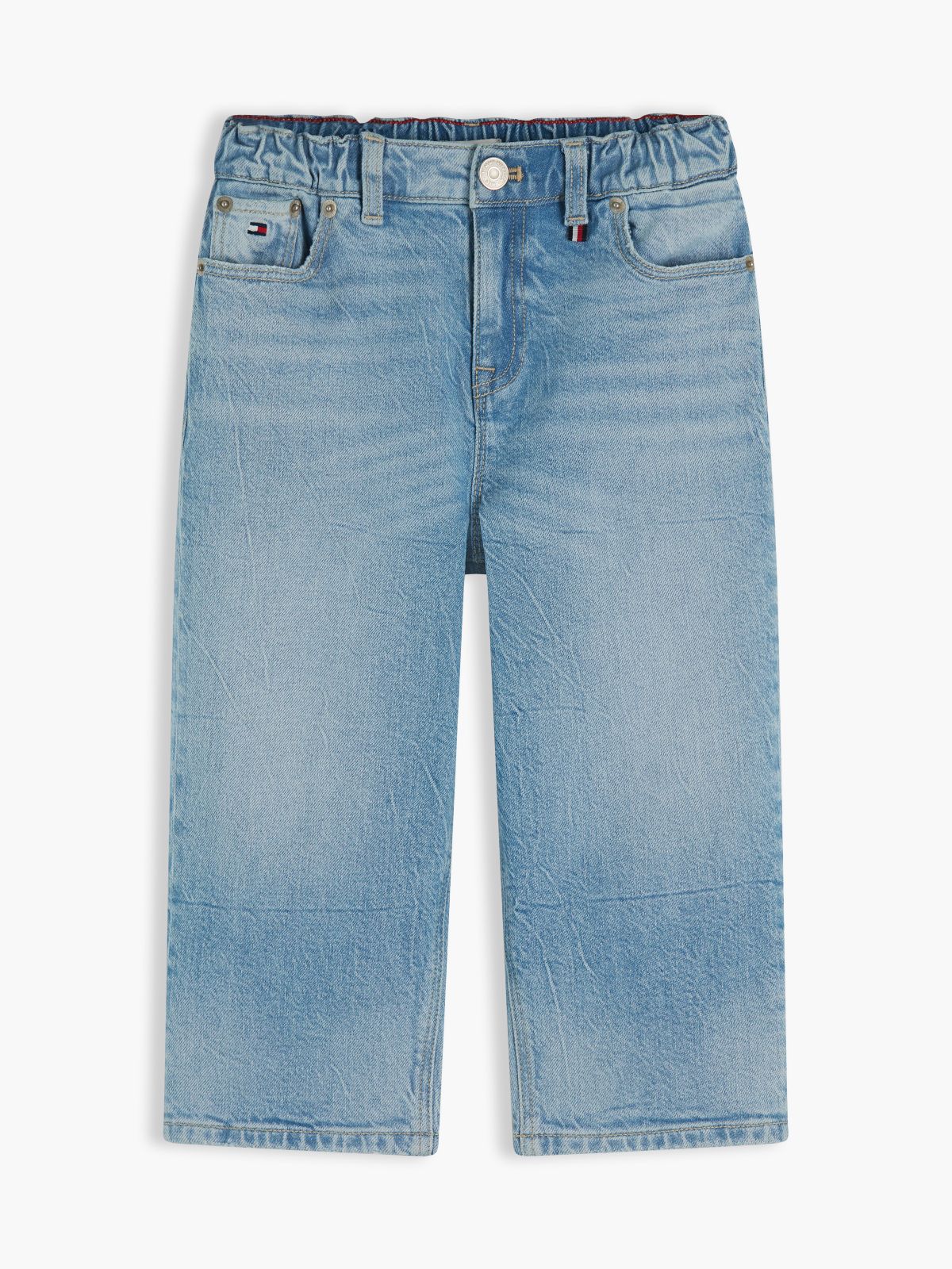 Whiskered Elasticated Waist Wide Jeans — Blue