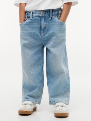 jean à jambe ample, taille élastique et moustaches blue pour garçons tommy hilfiger