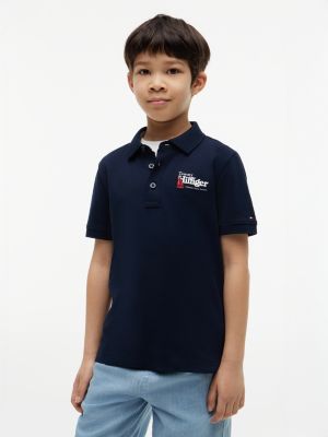 polo coupe standard à motif brodé blue pour garçons tommy hilfiger