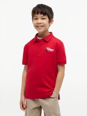 red regular fit graphic embroidery polo shirt for boys tommy hilfiger