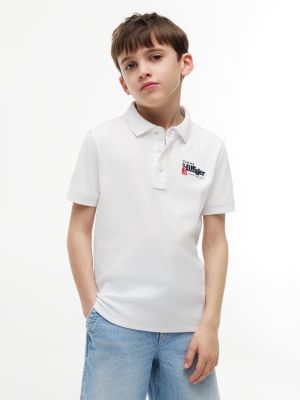 white regular fit graphic embroidery polo shirt for boys tommy hilfiger
