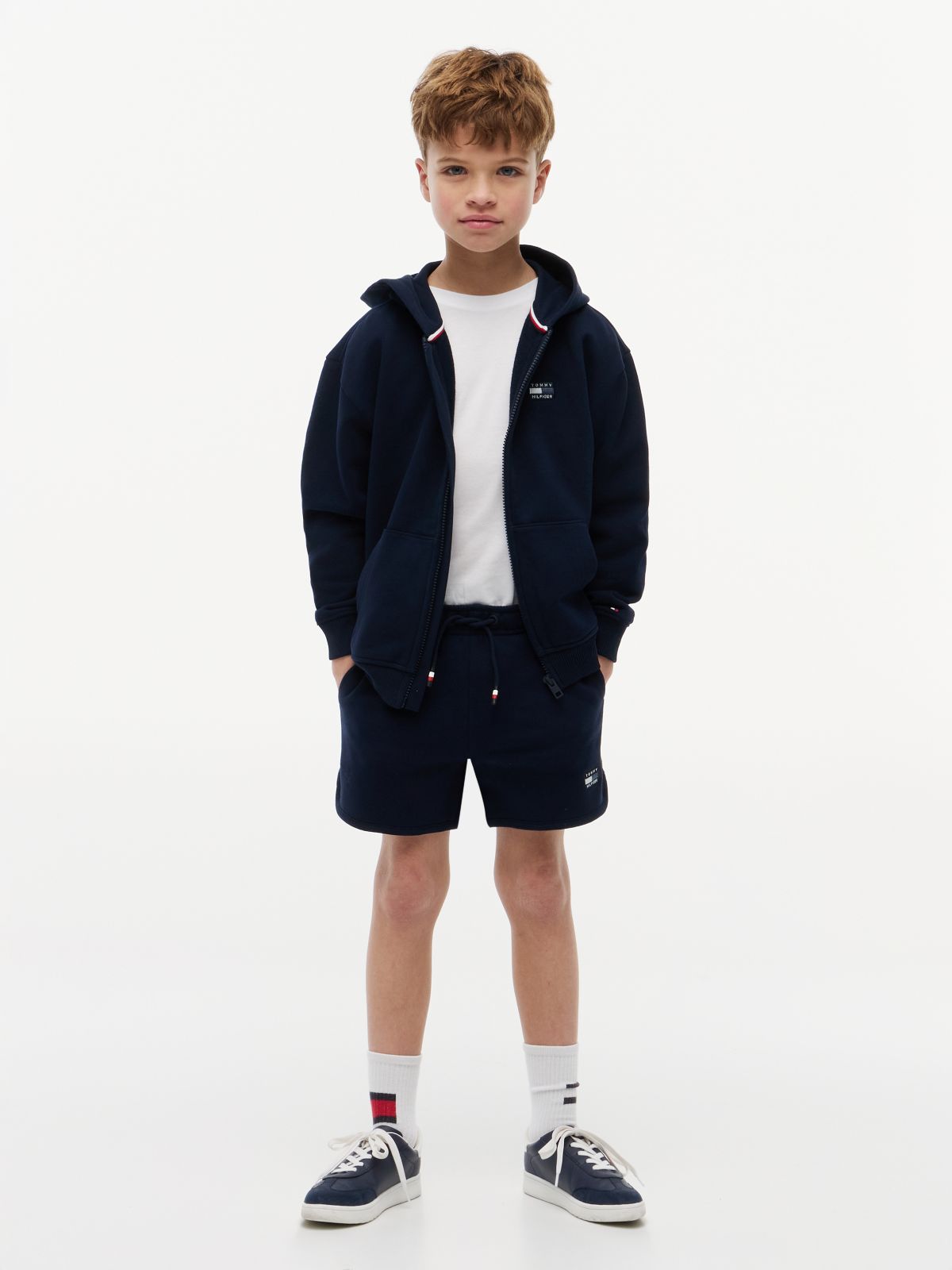 Tonal Flag Logo Terry Sweat Shorts — Blue