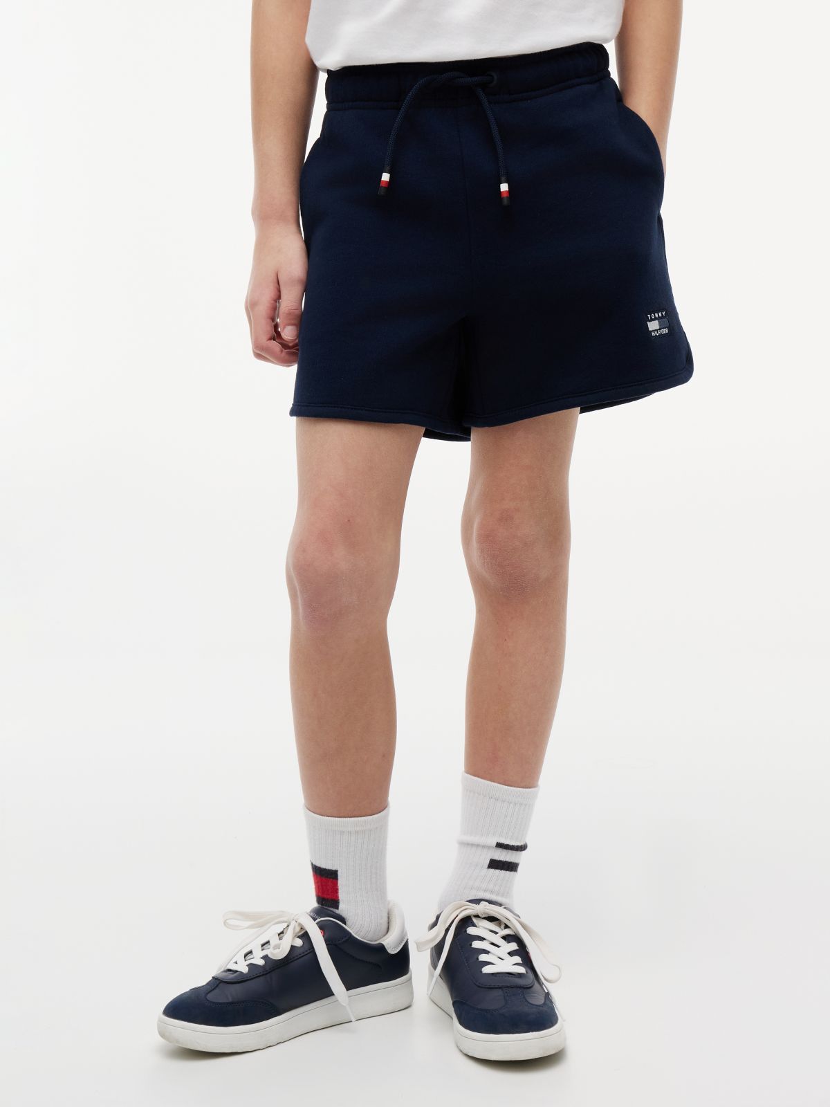 Tonal Flag Logo Terry Sweat Shorts — Blue