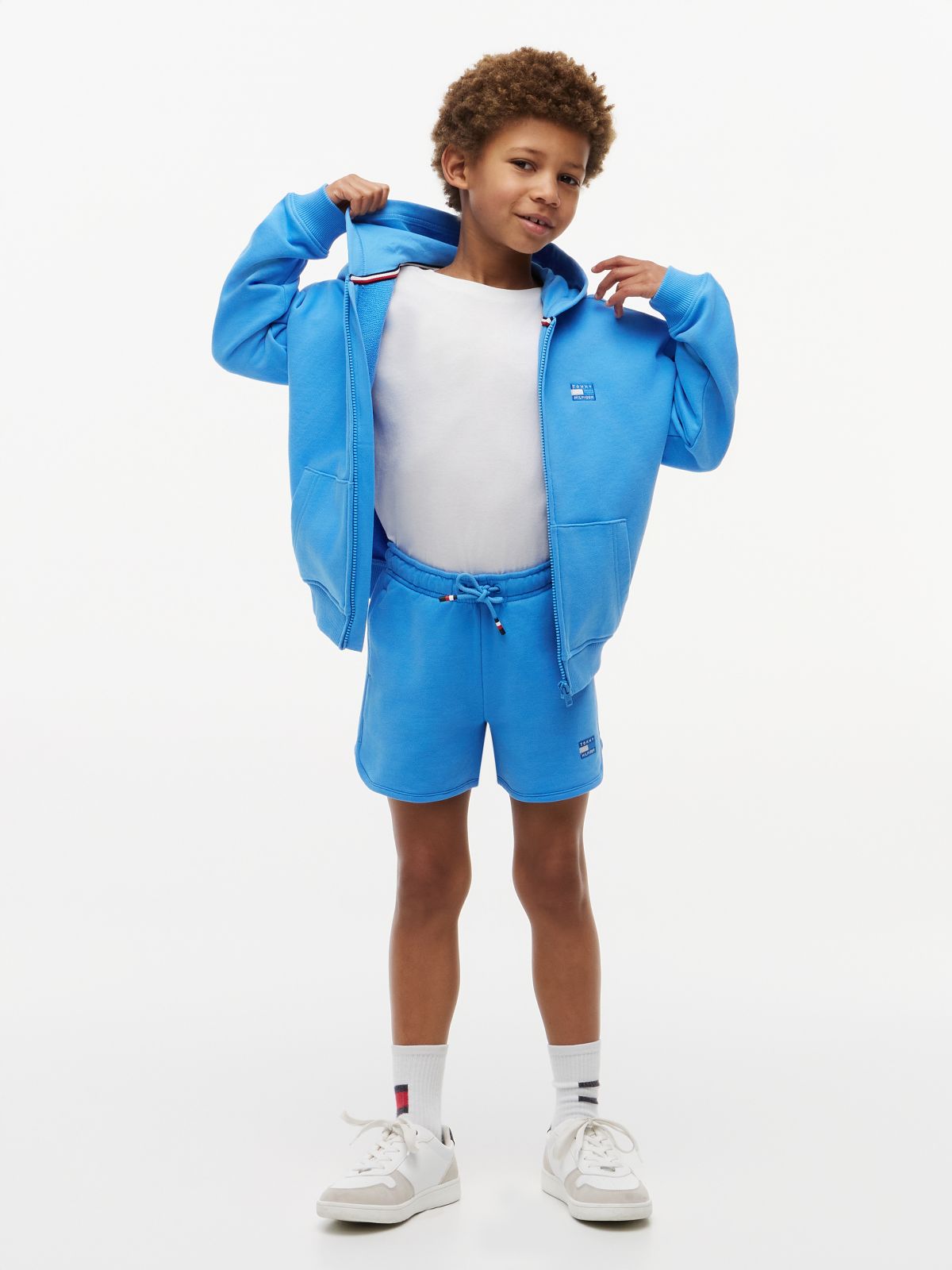 Tonal Flag Logo Terry Sweat Shorts — Blue