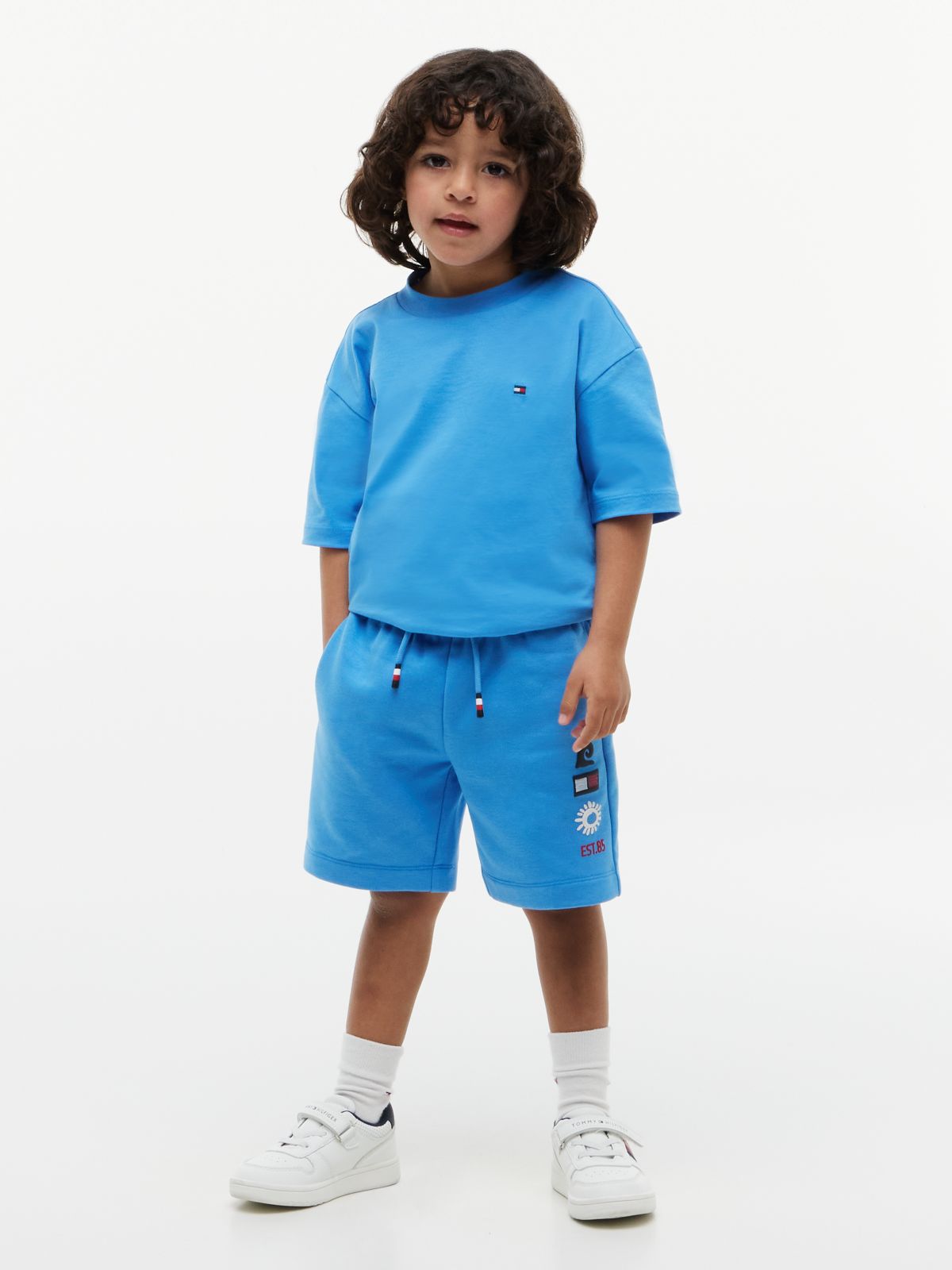 Graphic Terry Wide Leg Sweat Shorts — Blue