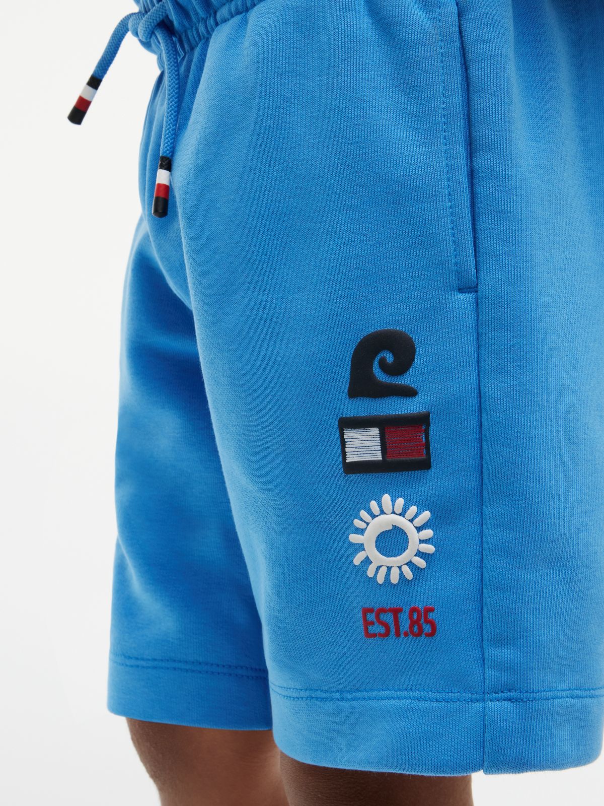 Graphic Terry Wide Leg Sweat Shorts — Blue
