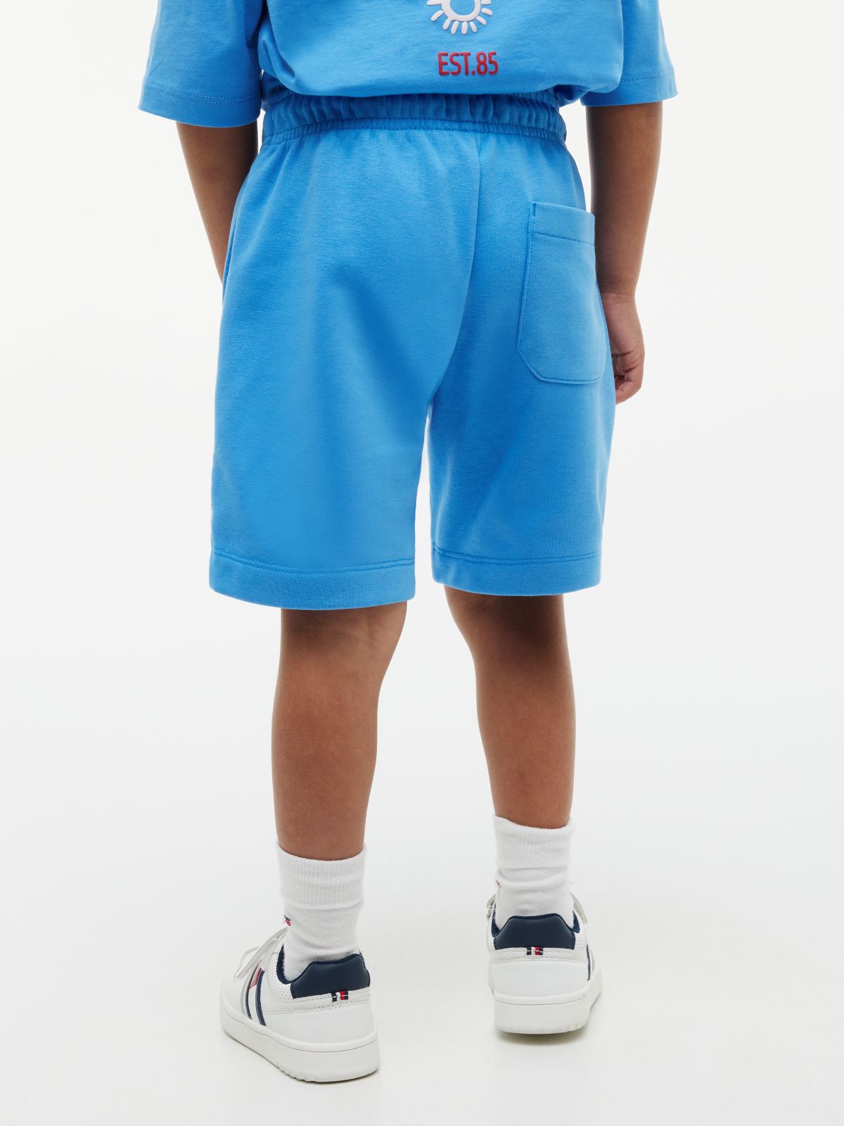Graphic Terry Wide Leg Sweat Shorts — Blue