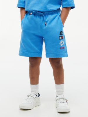 blue graphic terry wide leg sweat shorts for boys tommy hilfiger