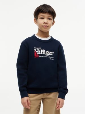 blue logo interlock pique sweatshirt for boys tommy hilfiger