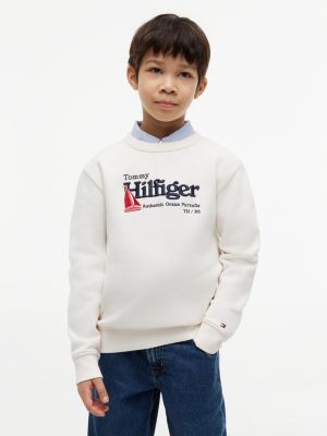 beige interlock piqué sweatshirt met logo voor jongens - tommy hilfiger