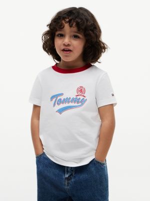 t-shirt en jersey à logo blason white pour garçons tommy hilfiger