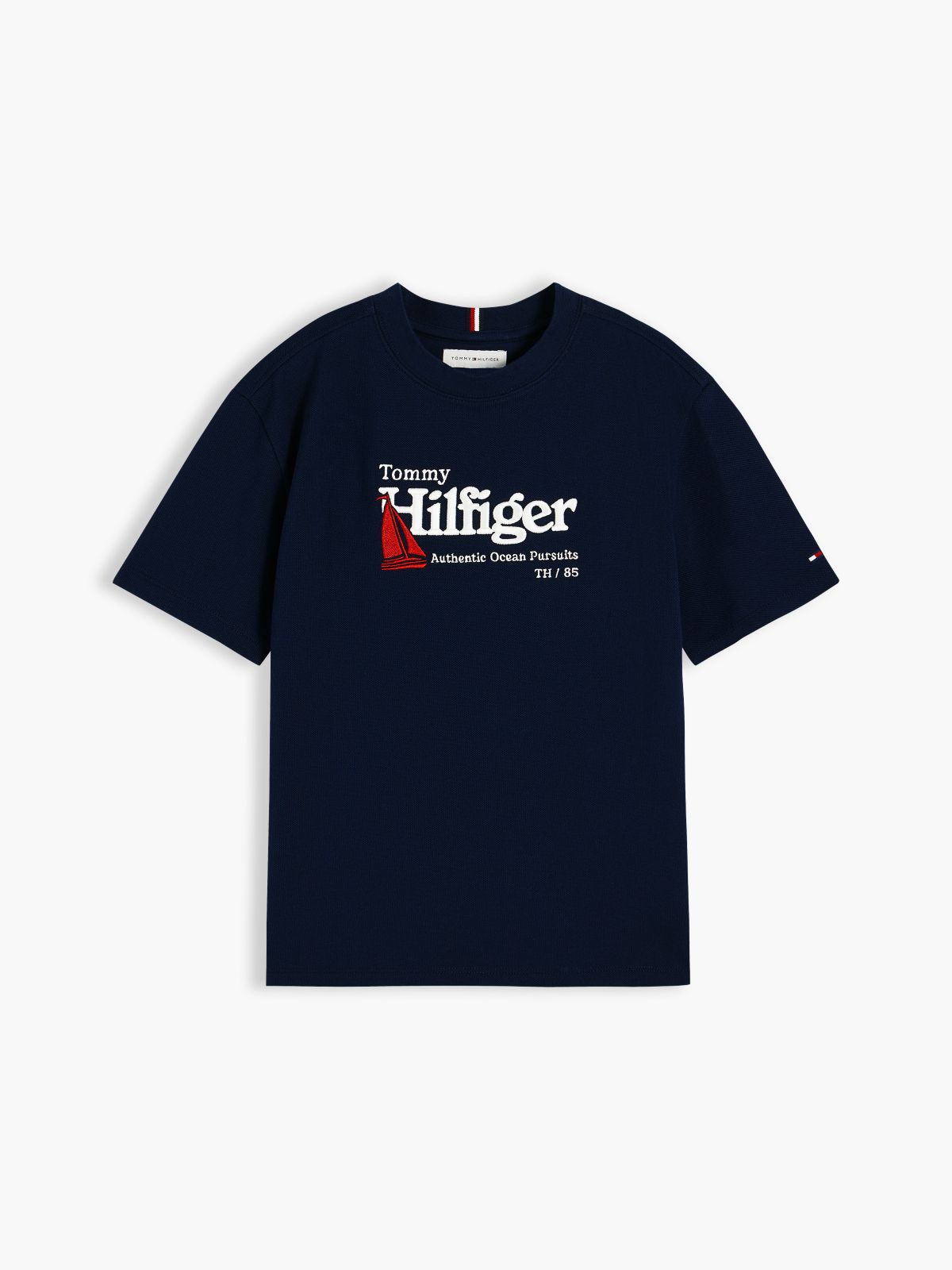Logo Embroidery Pique T-Shirt — Blue