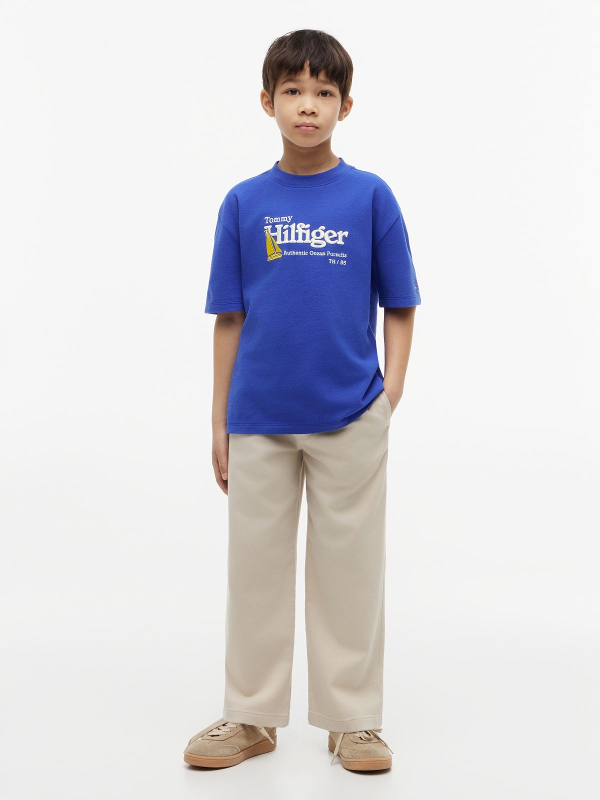 Logo Embroidery Pique T-Shirt — Blue