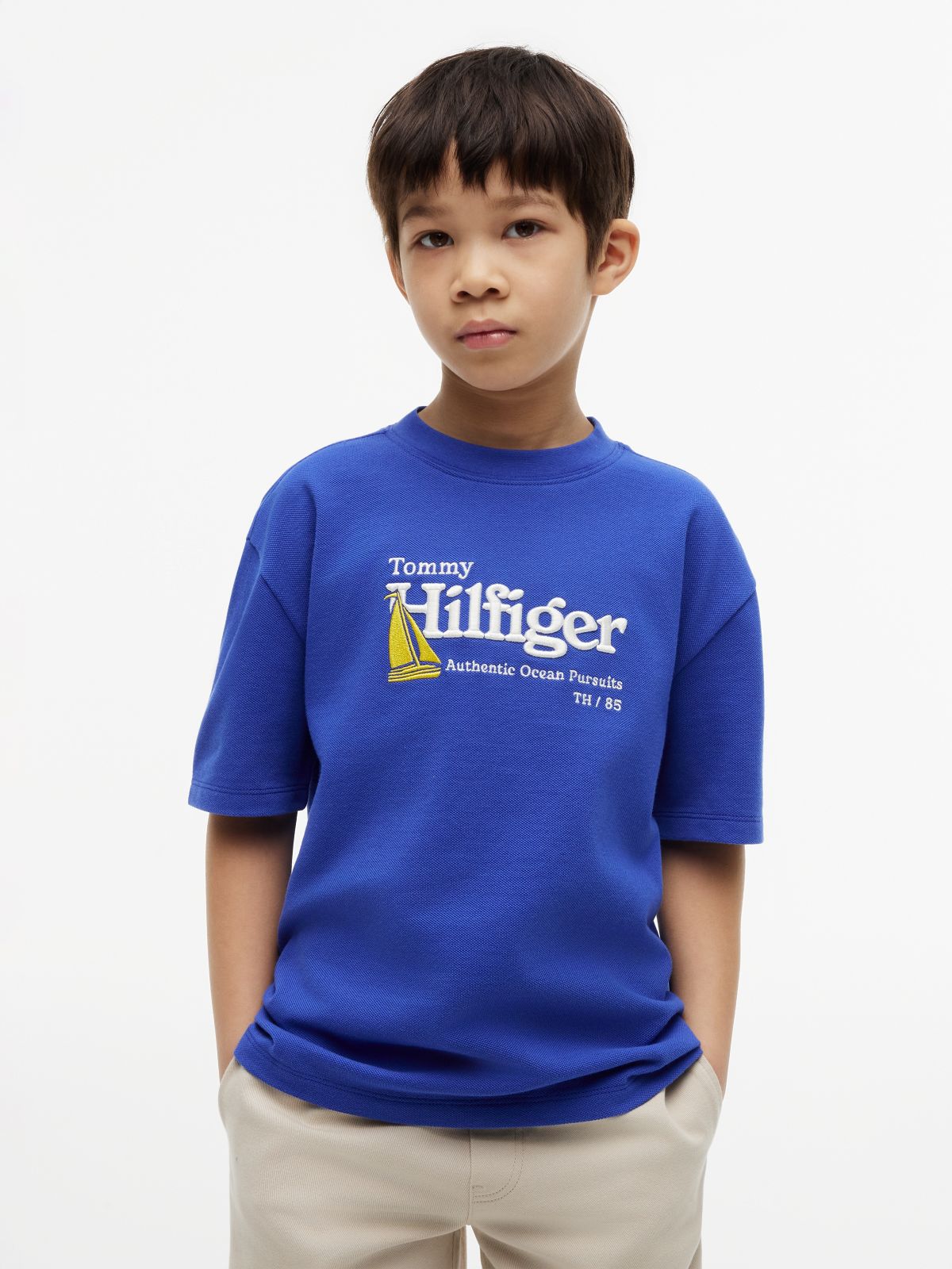 Logo Embroidery Pique T-Shirt — Blue