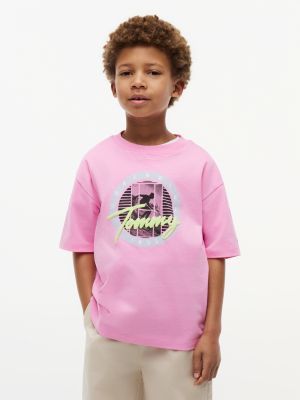 pink graphic logo jersey t-shirt for boys tommy hilfiger