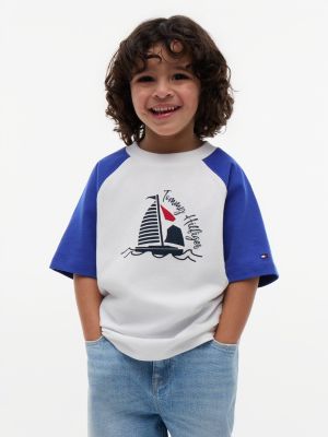 multi logo colour-blocked raglan sleeve t-shirt for boys tommy hilfiger