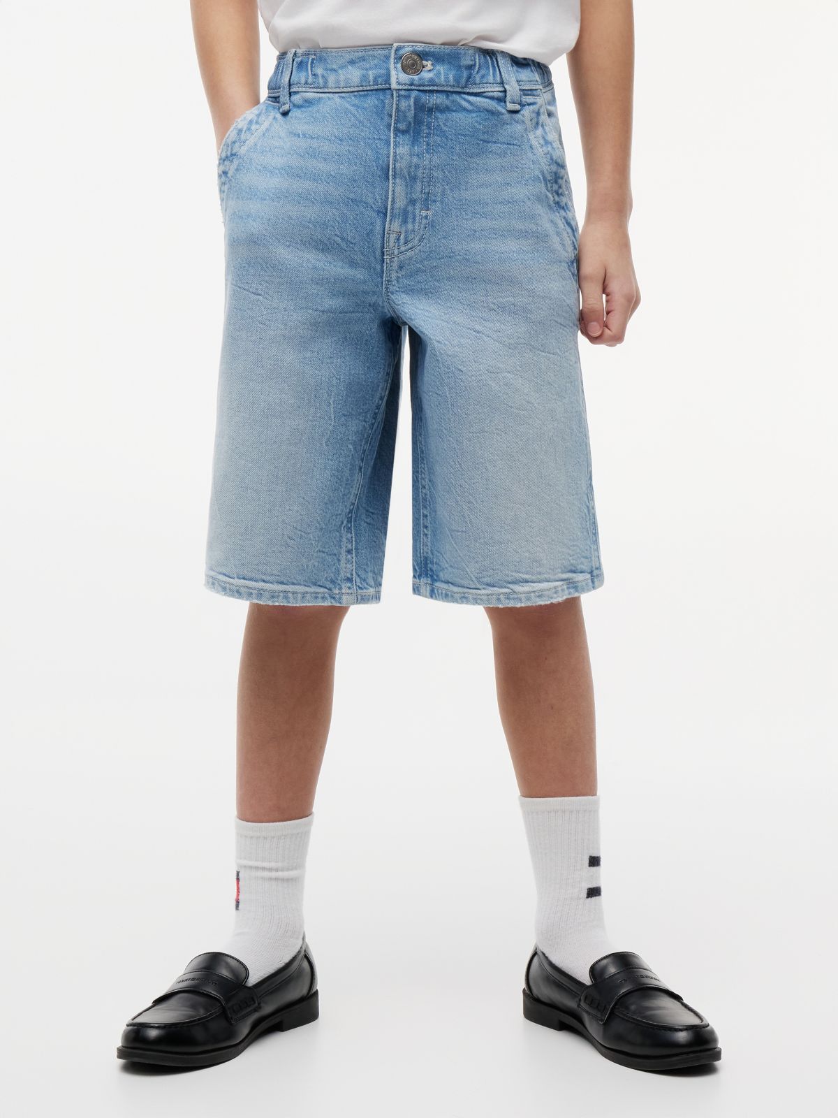 Faded Loose Denim Shorts — Blue